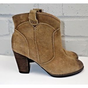 Clarks Women's Ankle Heeled Boots Size 5.5 Brown Leather Suede